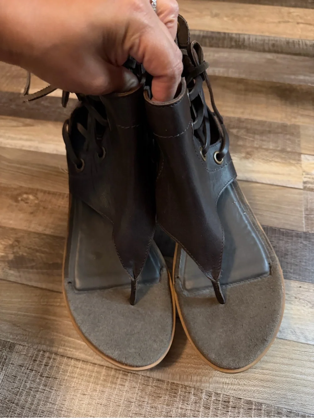 Diba True Leather Brown Lace-Up Toe-Post Sandals